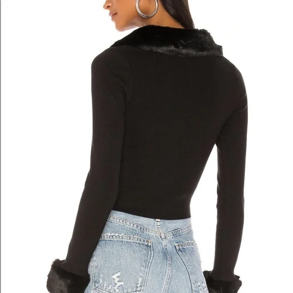 Superdown Revolve Black Elaney Fur Trim Sweater Cardigan - Picture 4 of 10